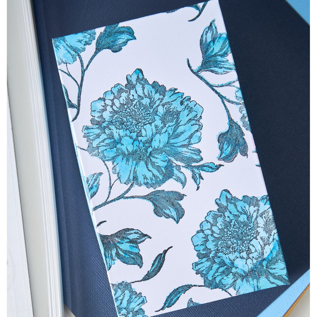 Sizzix Studio Ornamental Medallions Clear Stamp Set 667127 blue flowers and leaves card