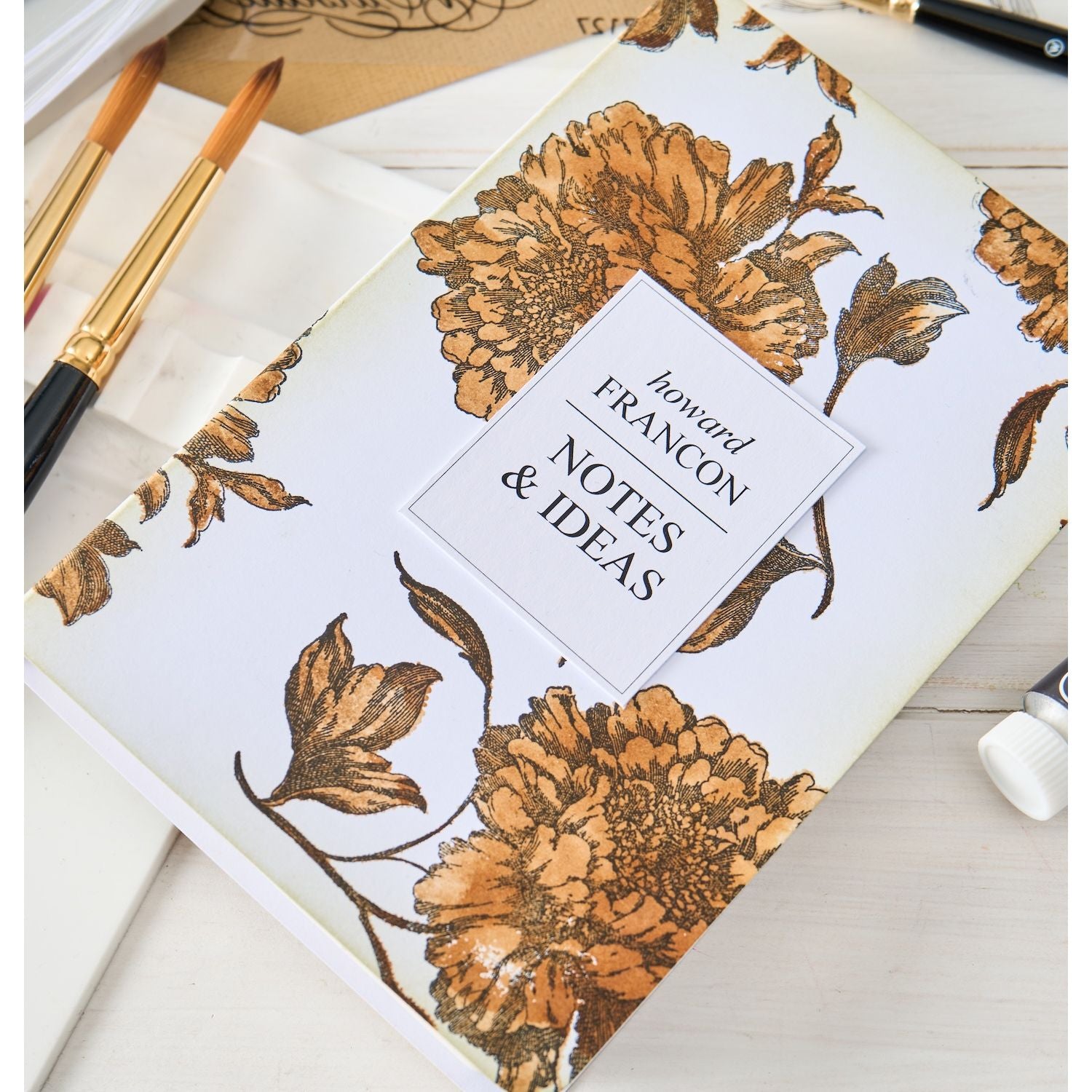 Sizzix Studio Ornamental Medallions Clear Stamp Set 667127 brown flowers and leaves notes and ideas card