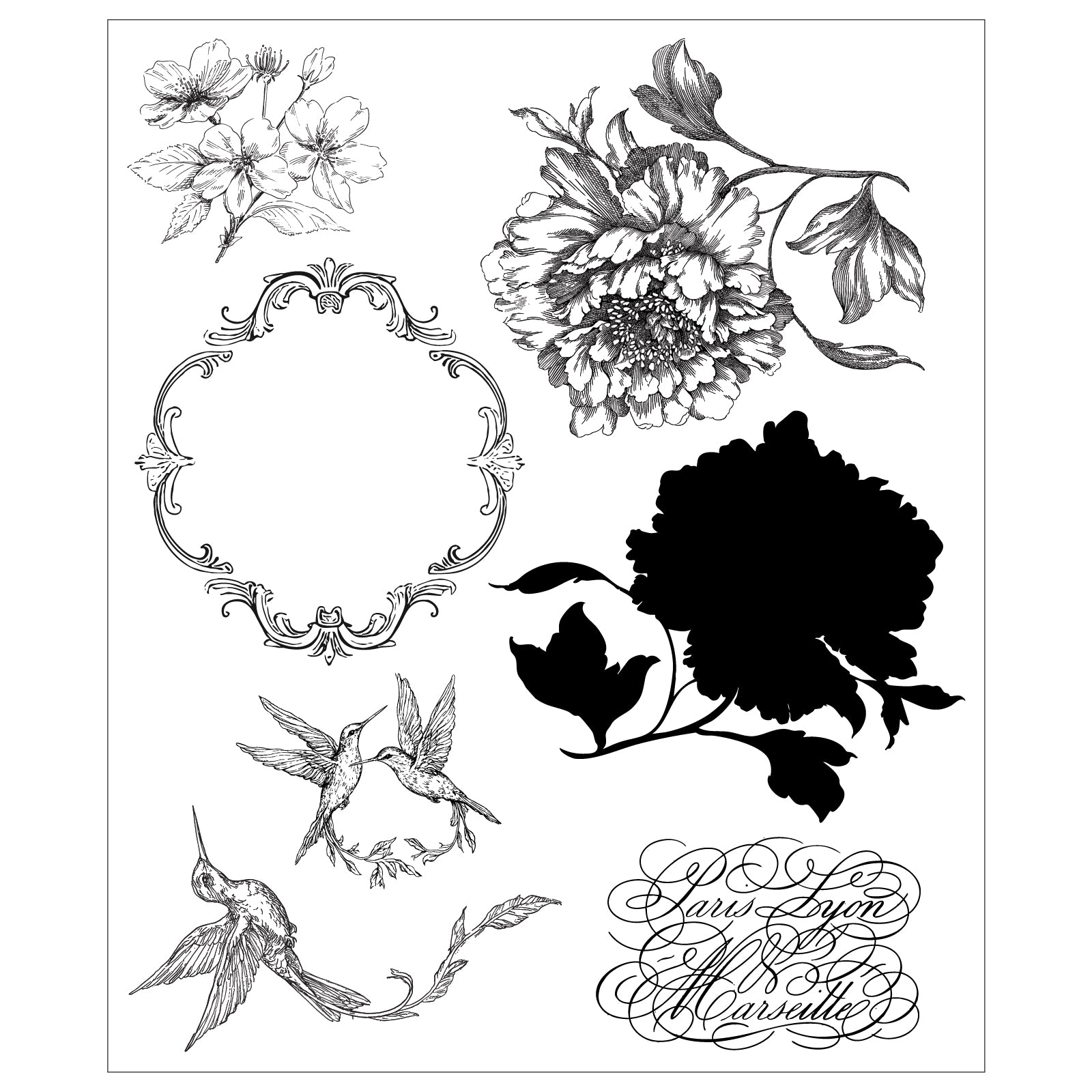 Sizzix Studio Ornamental Medallions Clear Stamp Set 667127 flowers and birds