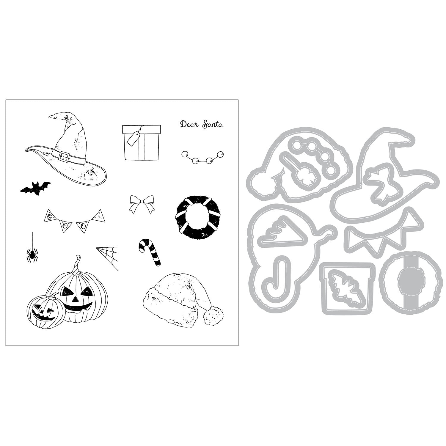 Sizzix and 49 and Market Holiday Drop Clear Stamps and Framelits Dies 667178 contents inside