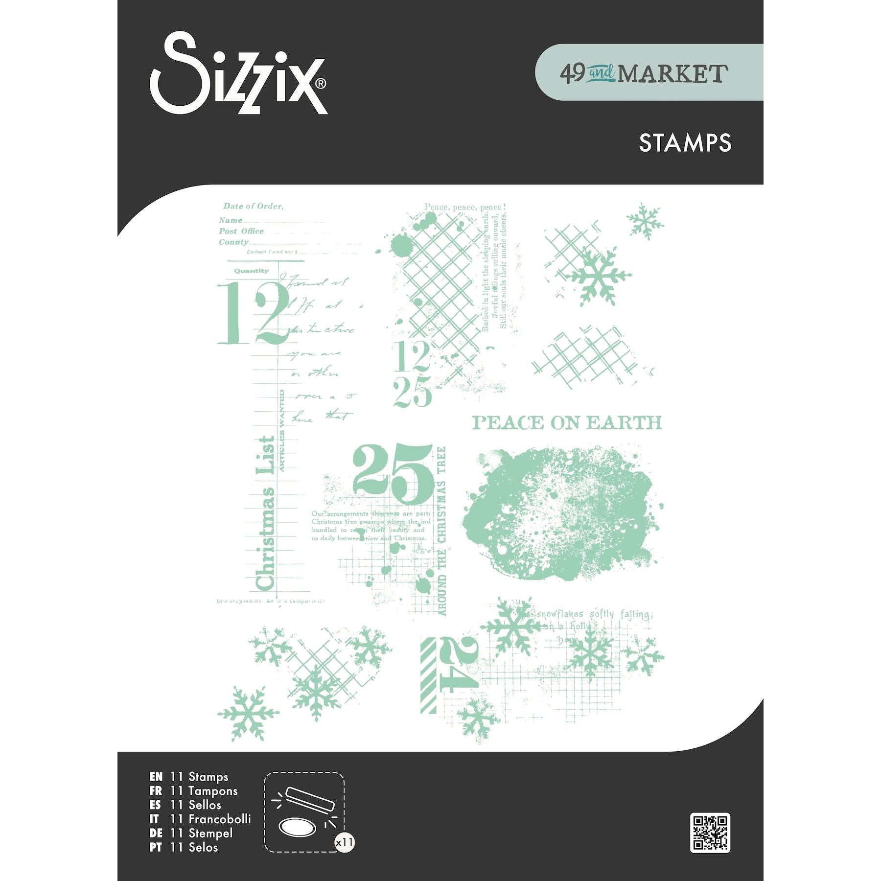 Sizzix and 49 and Market Holiday Textures Clear Stamps Set 667181