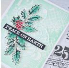 Sizzix and 49 and Market Holiday Textures Clear Stamps Set 667181 garland with berries peace on earth card