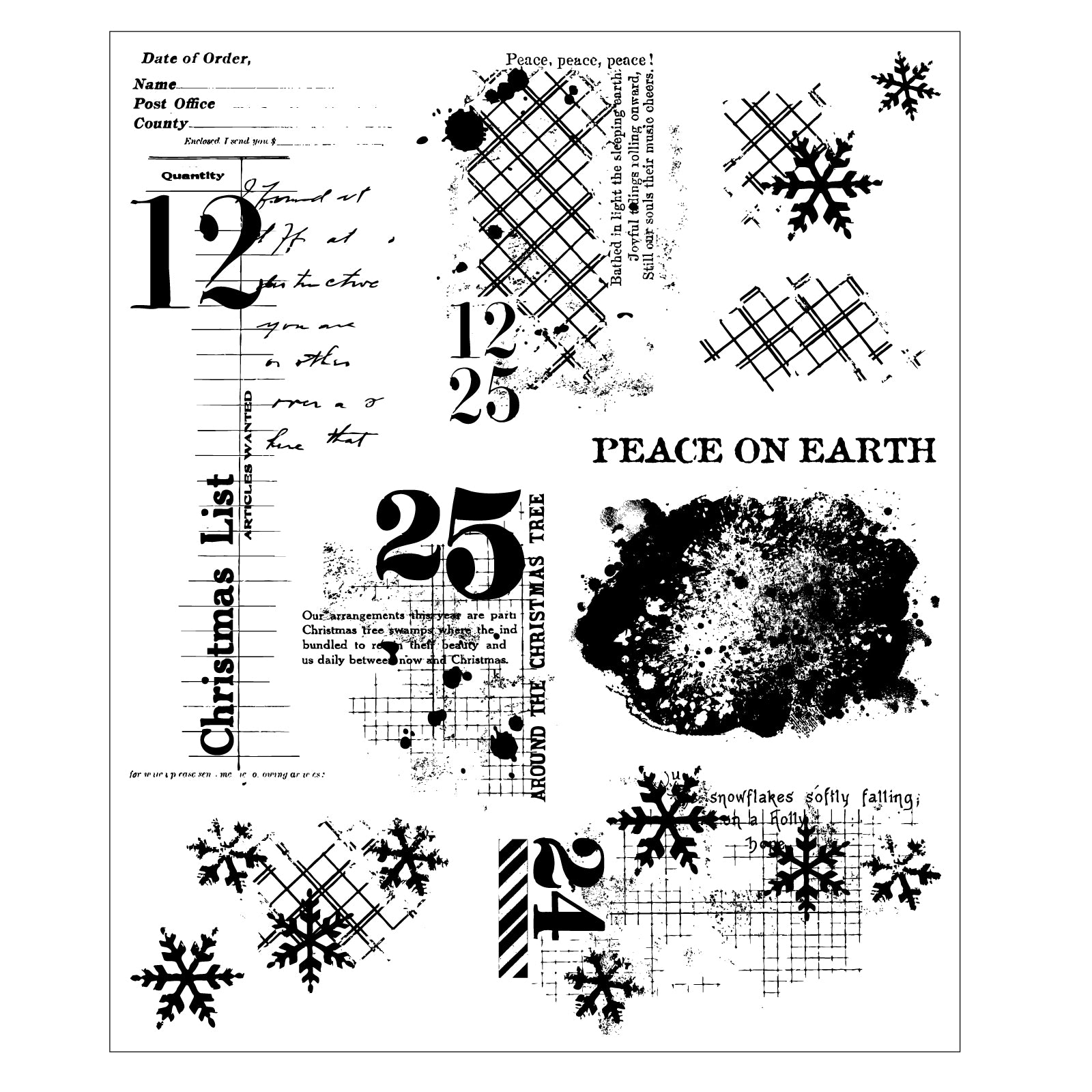 Sizzix and 49 and Market Holiday Textures Clear Stamps Set 667181 numbers