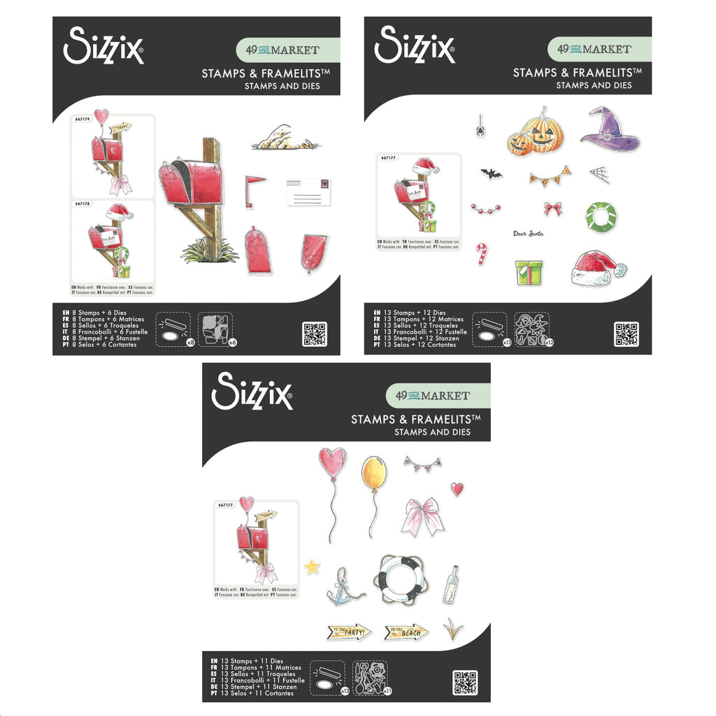 Sizzix and 49 and Market Letter Drop Clear Stamps and Framelits Dies Bundle
