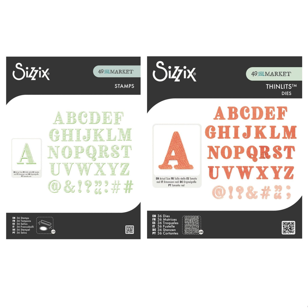Sizzix and 49 and Market Lino Type Revival Thinlits Dies and Stamp Bundle