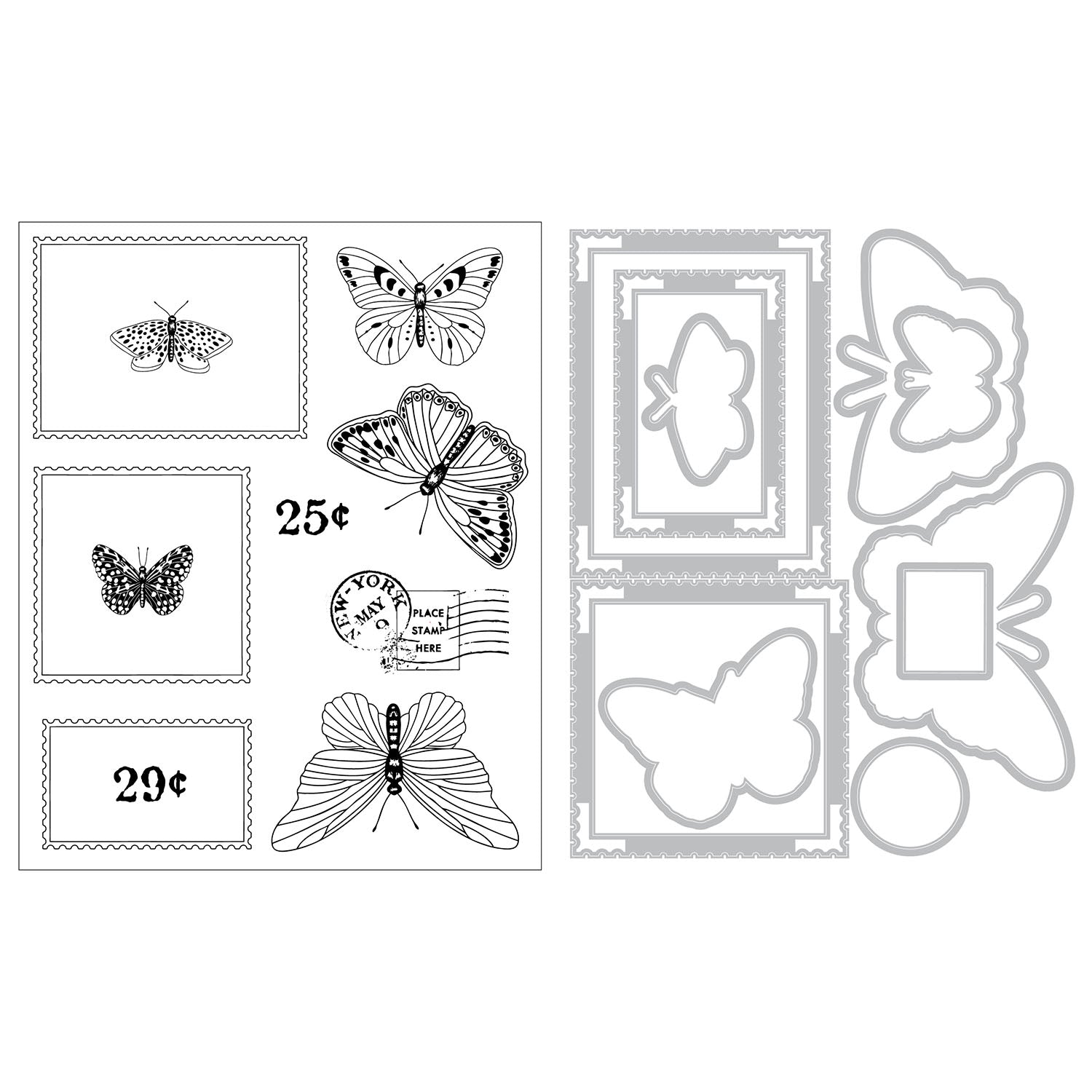 Sizzix and 49 and Market Postage Wings Clear Stamps and Framelits Dies 667182 line work