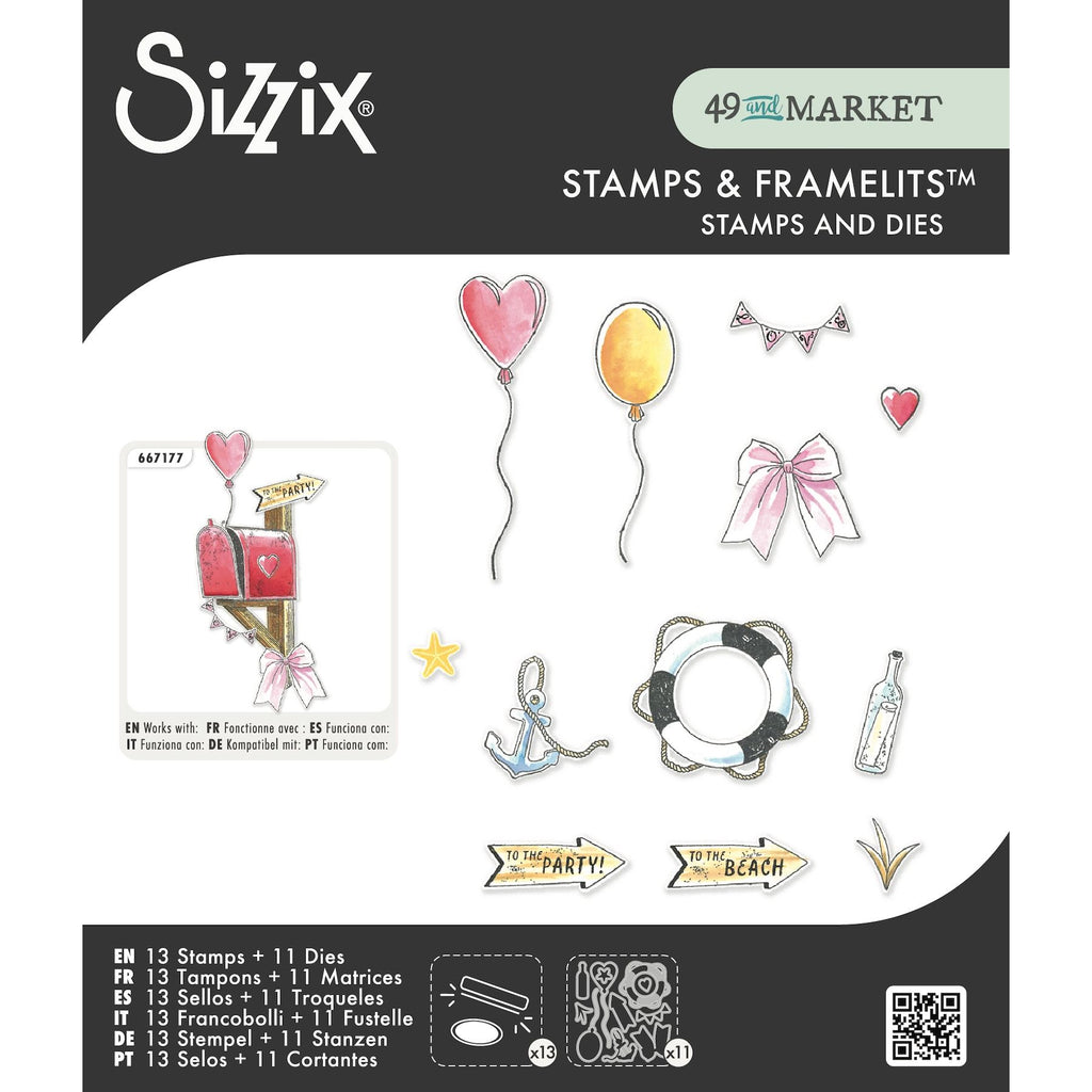 Sizzix and 49 and Market Sweet Drop Clear Stamps Set and Framelits Dies 667179