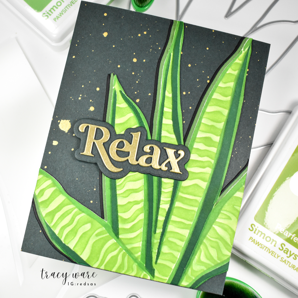 Simon Says Stamp Snake Plant Wafer Dies 1321mdc Moments in Time Relax Card | color-code:ALT06