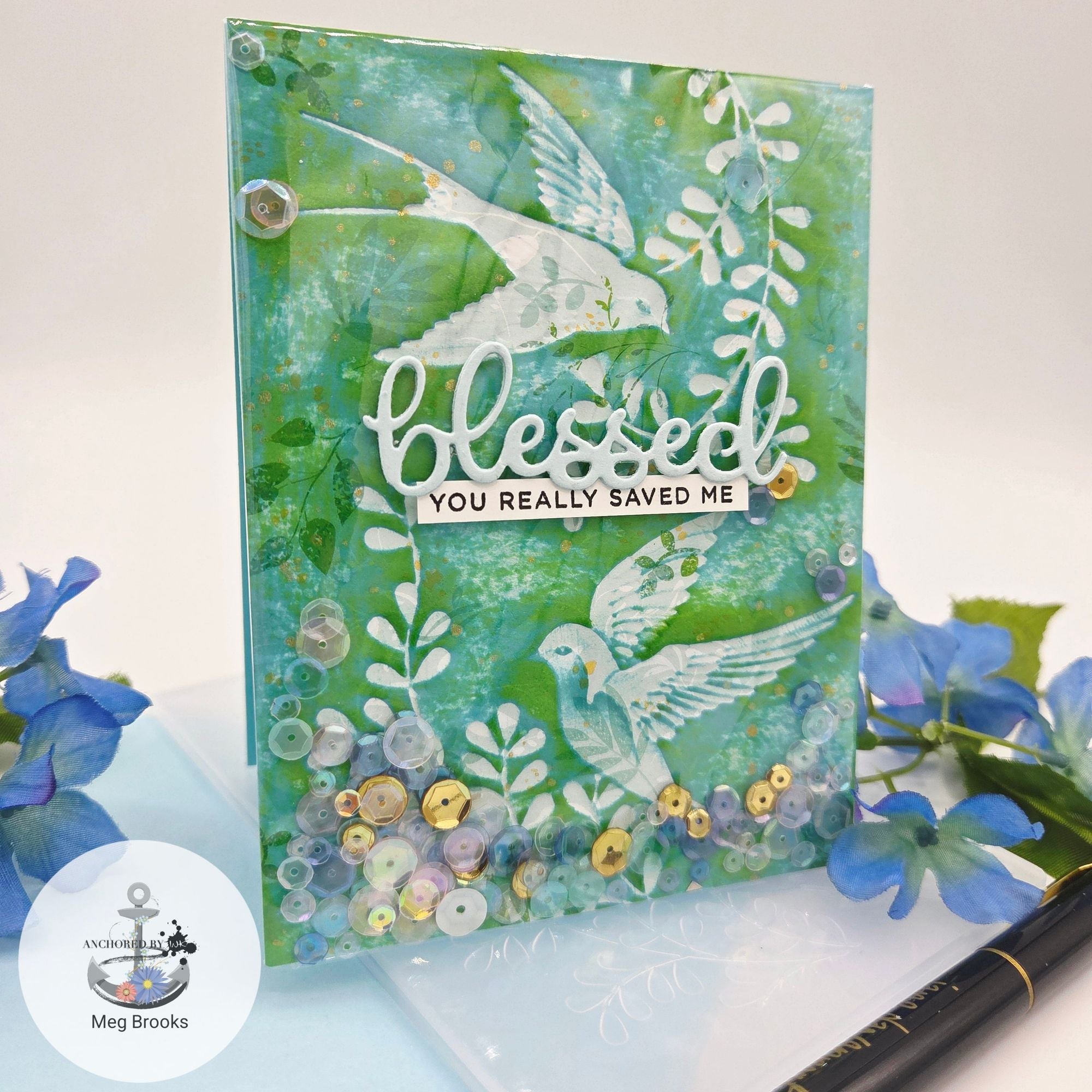 Simon Says Stamp Embossing Folder Soaring Swallows sf500 Rain or Shine Blessed Card