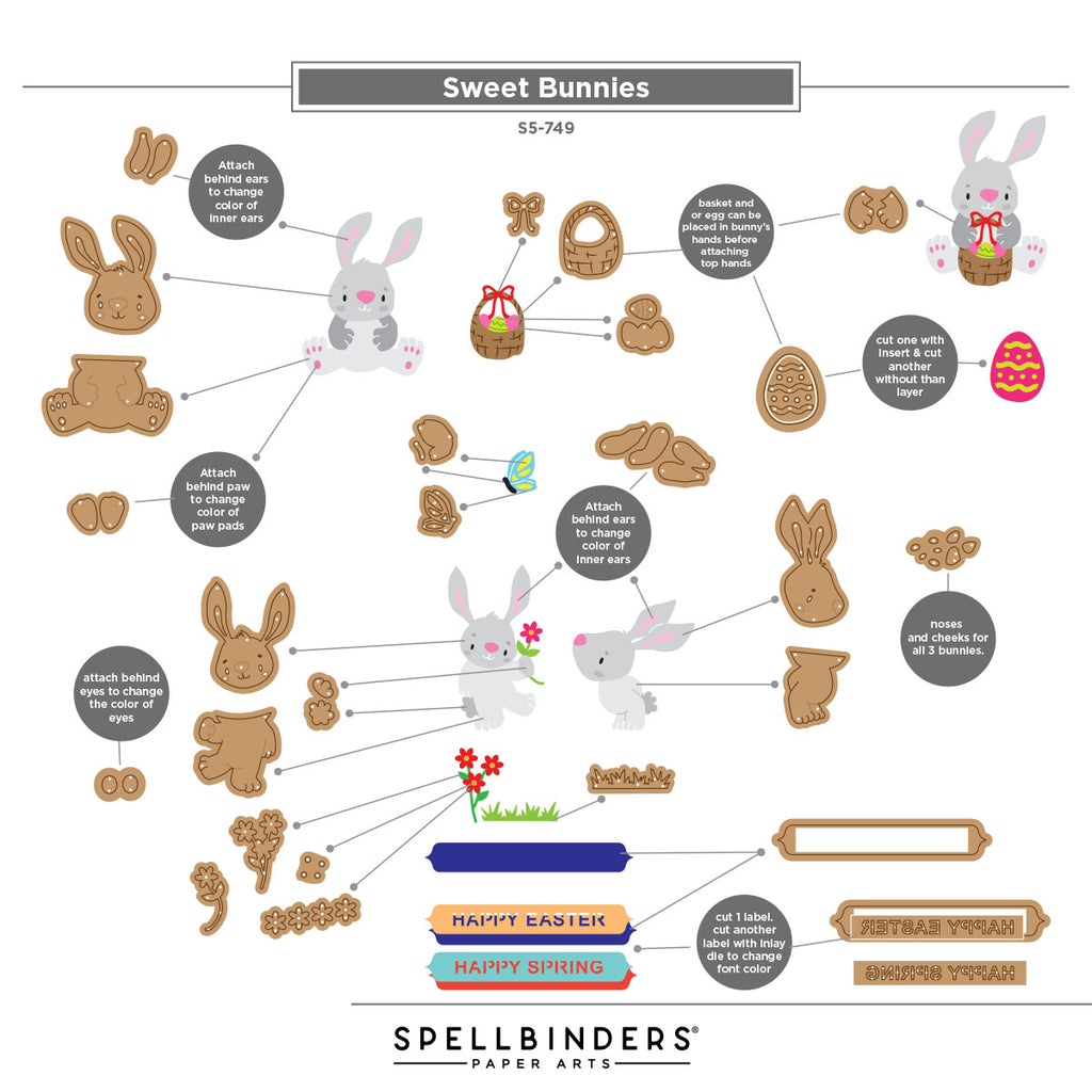 Spellbinders Bunny Buddies Etched Dies s5-749 assembly