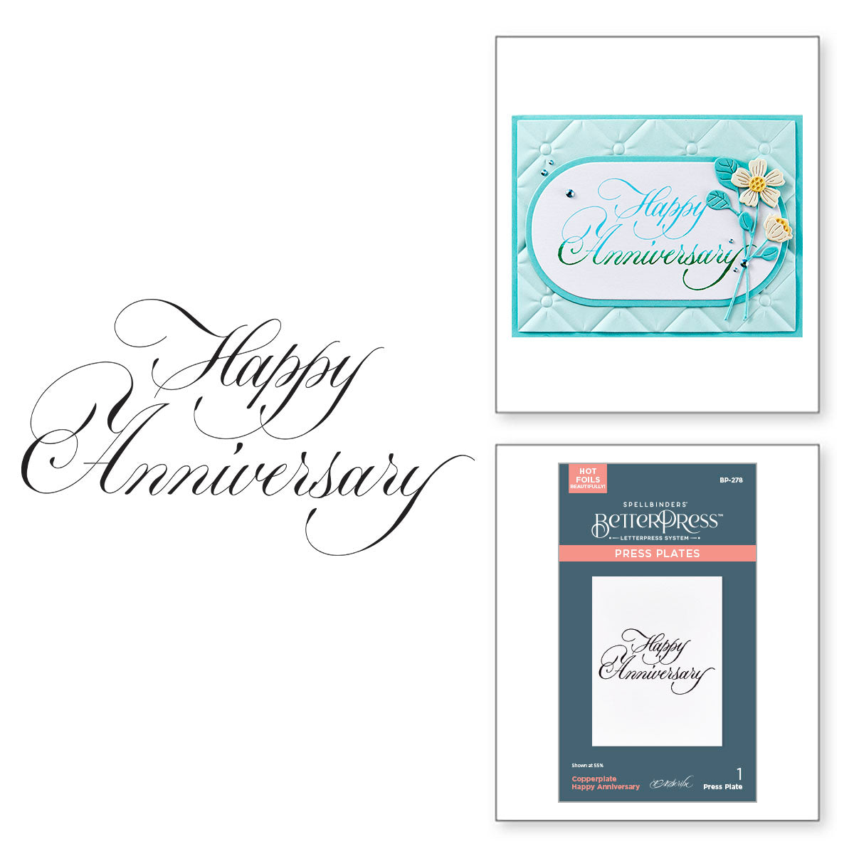 Spellbinders Copperplate Happy Anniversary BetterPress Plate bp-278