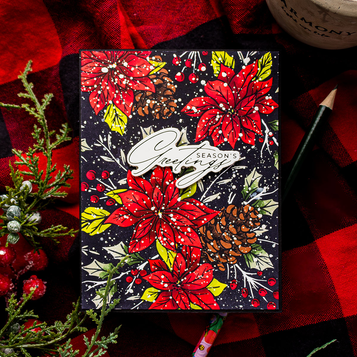 Spellbinders Festive Poinsettias Press Plate bp-226 pinecones | color-code:ALT01