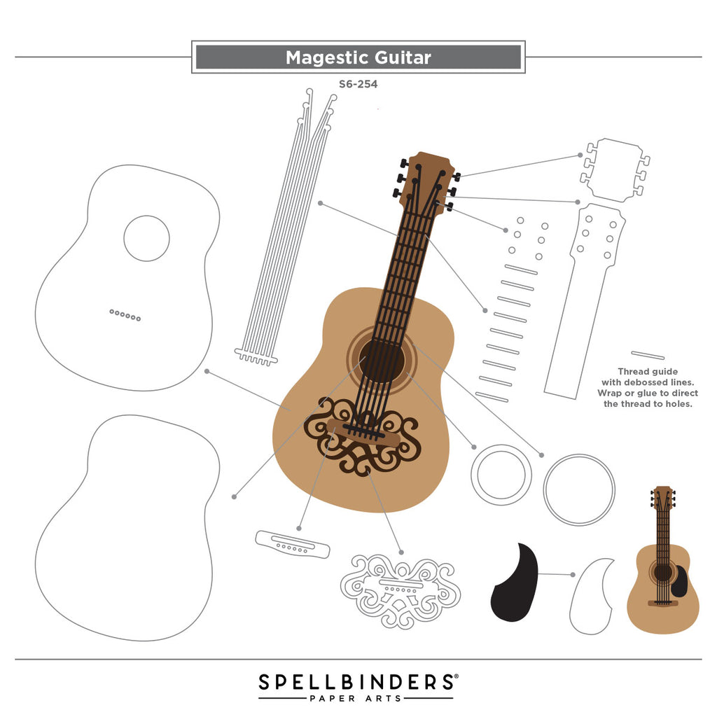 Spellbinders Majestic Guitar Etched Dies s6-254 pieces