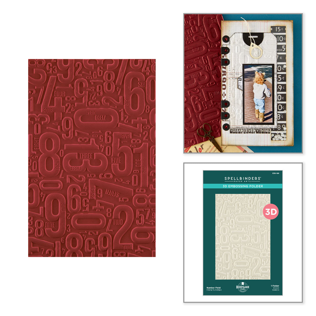 Spellbinders Number Field 3D Embossing Folder e3d-186