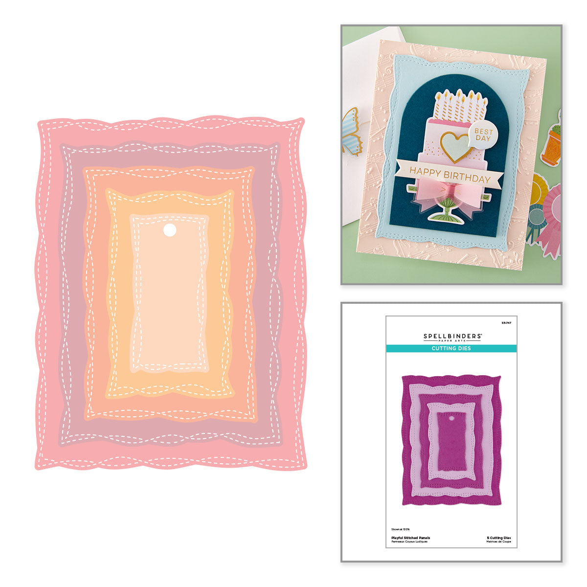 Spellbinders Playful Stitched Panels Etched Dies s5-747