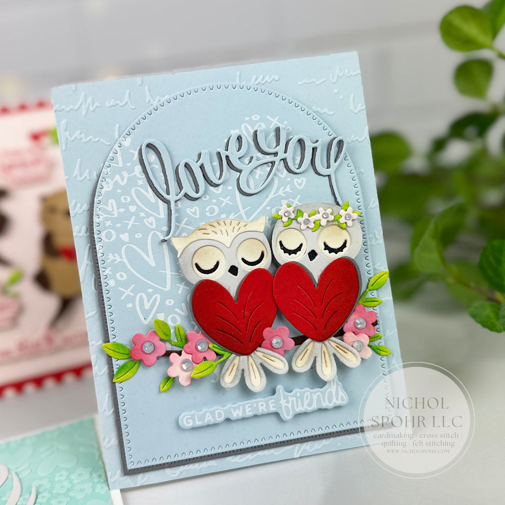 Spellbinders Scribbled Letter Embossing Folder ses-065 owls with flowers | color-code:ALT01