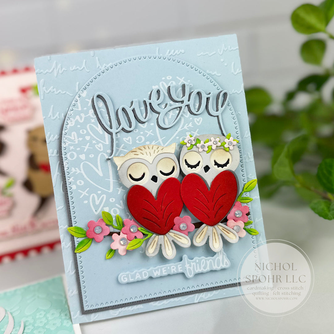 Spellbinders Scribbled Letter Embossing Folder ses-065 owls with flowers | color-code:ALT01