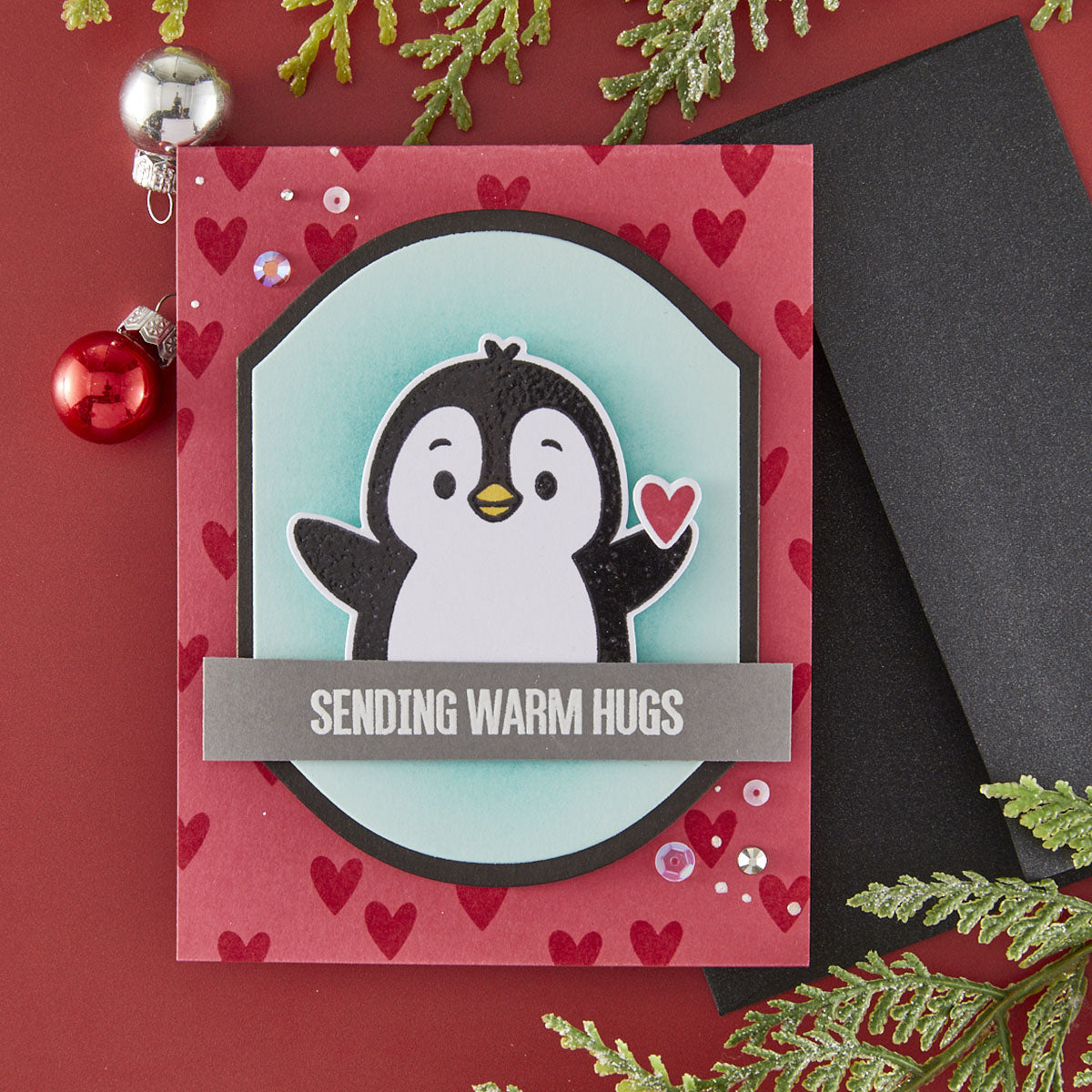 Spellbinders Simon Hurley Christmas Hugs Etched Coordinating Dies s7-281 penguin