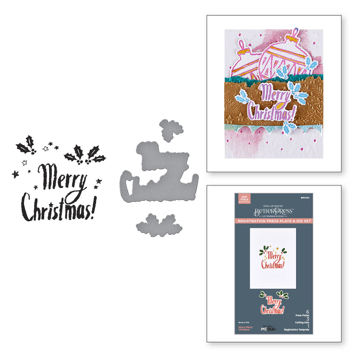 Spellbinders Starry Merry Christmas Registration Press Plates and Die Set bpr-034
