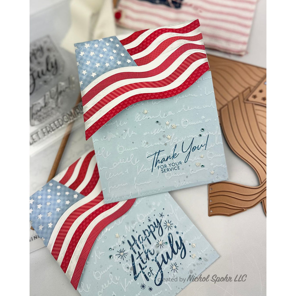 Spellbinders Stars and Stripes Stamp and Die Set sds-228 american flag fourth of july thank you card nichol spohr