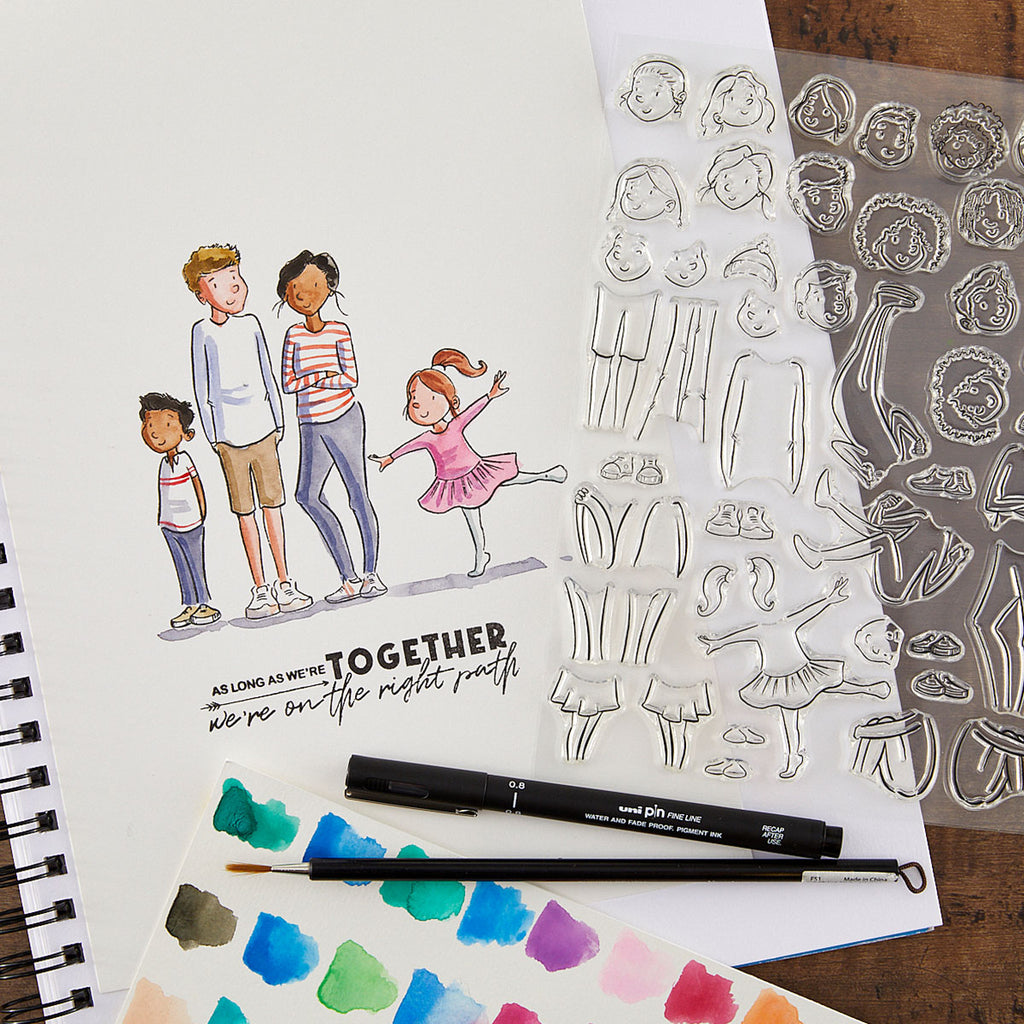 Spellbinders Storybook Illustrations Clear Stamp Bundle card of a family together