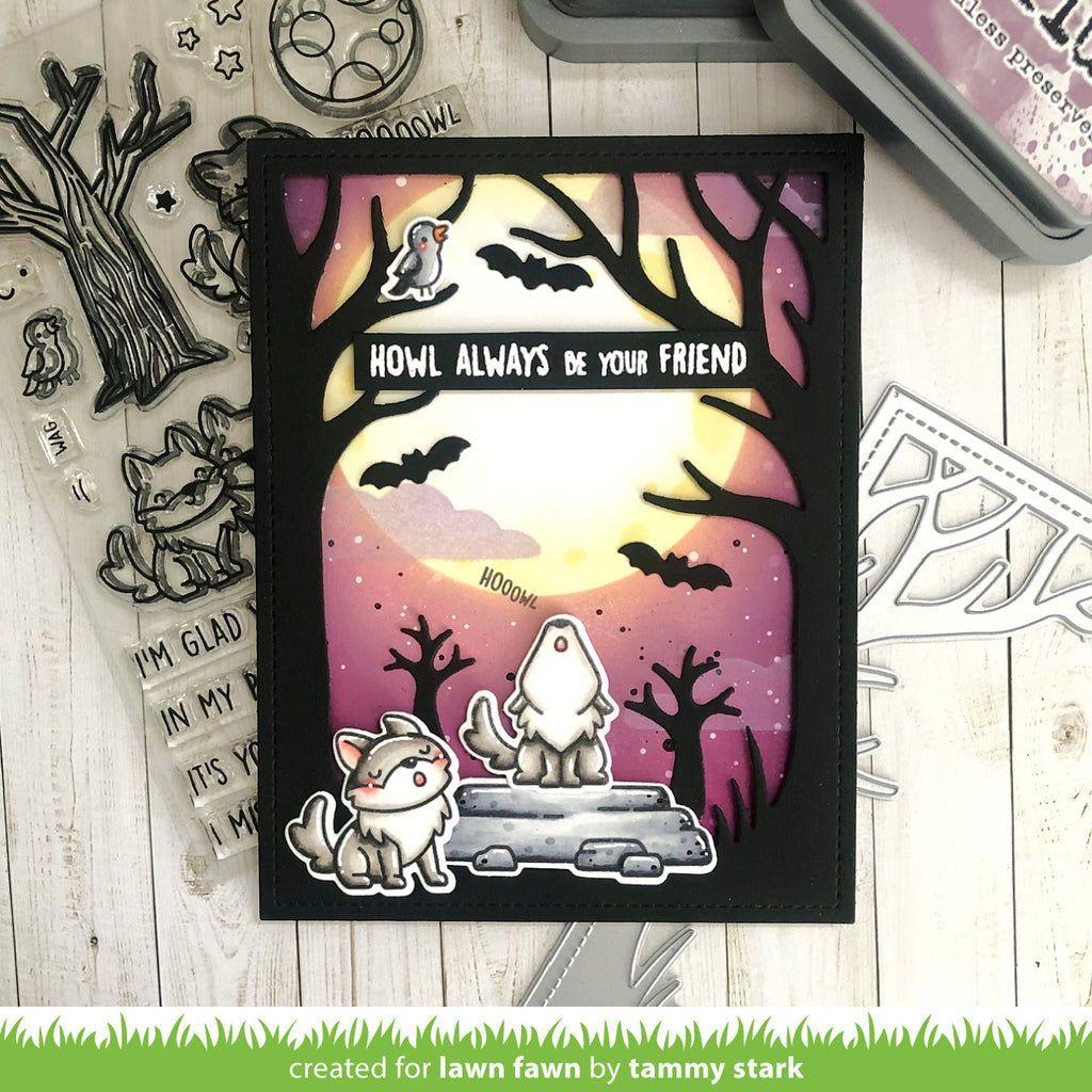 Lawn Fawn Set Wolf Before 'n Afters Clear Stamps and Dies Full moon background spooky forest