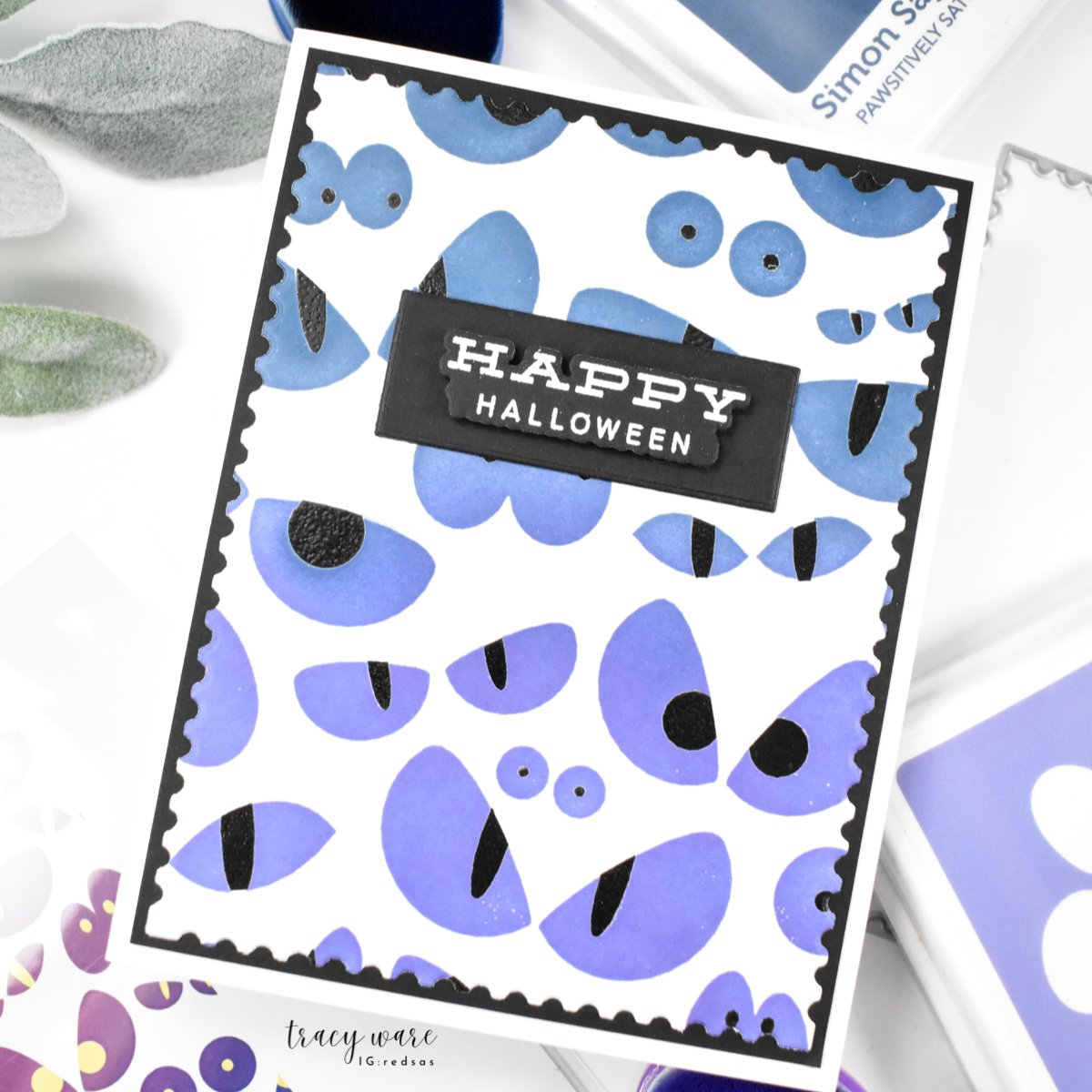 Simon Says Stamp Stencils Spooky Eyes 1095st STAMPtember Halloween Card