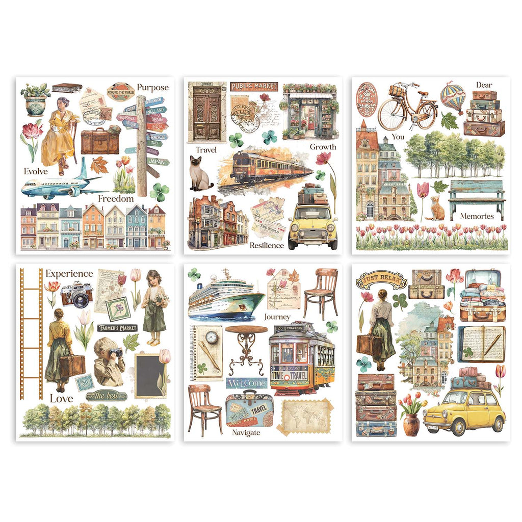 Stamperia Art of Travelling Rub On Kit dflrbxg05 journey