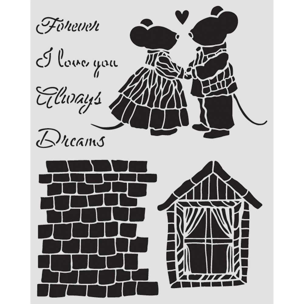 Stamperia Family House And Mice Stencil kstd196
