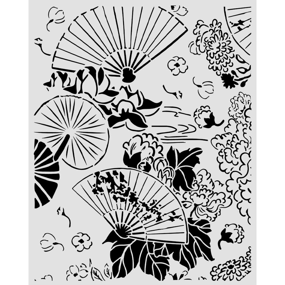 Stamperia Oriental Garden Fans 8x10 Stencil kstd213