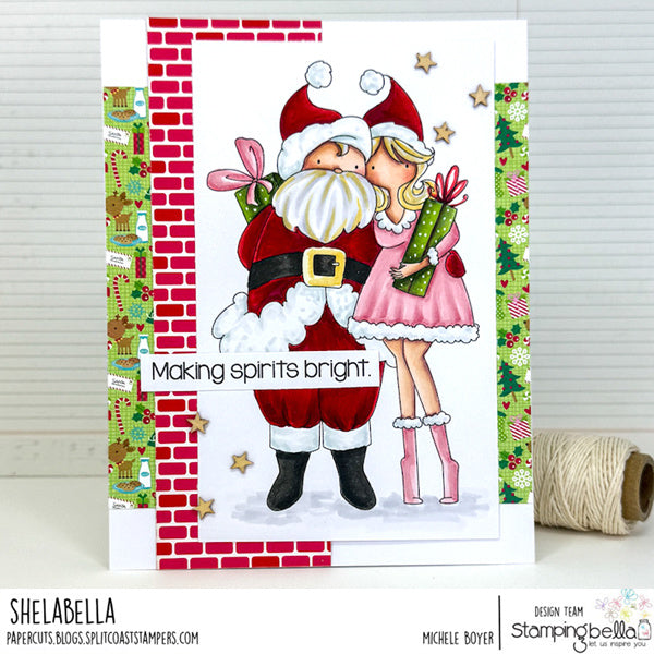 Stamping Bella Curvy Girl loves Santa Cling Stamp eb1416 making spirits bright