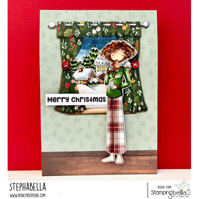 Stamping Bella Uptown Girl Poppy loves Gingerbread Cling Stamp eb1435 plaid