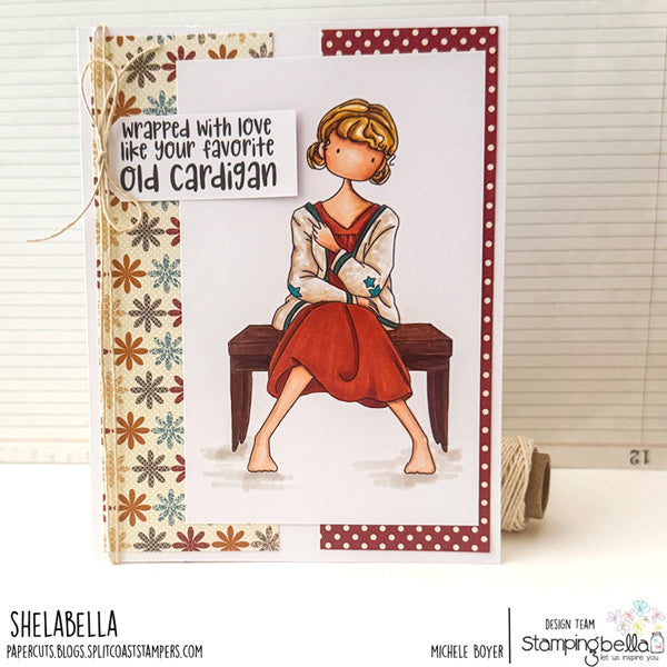 Stamping Bella Uptown Girl loves her Cardigan Cling Stamp eb1434 polkadots