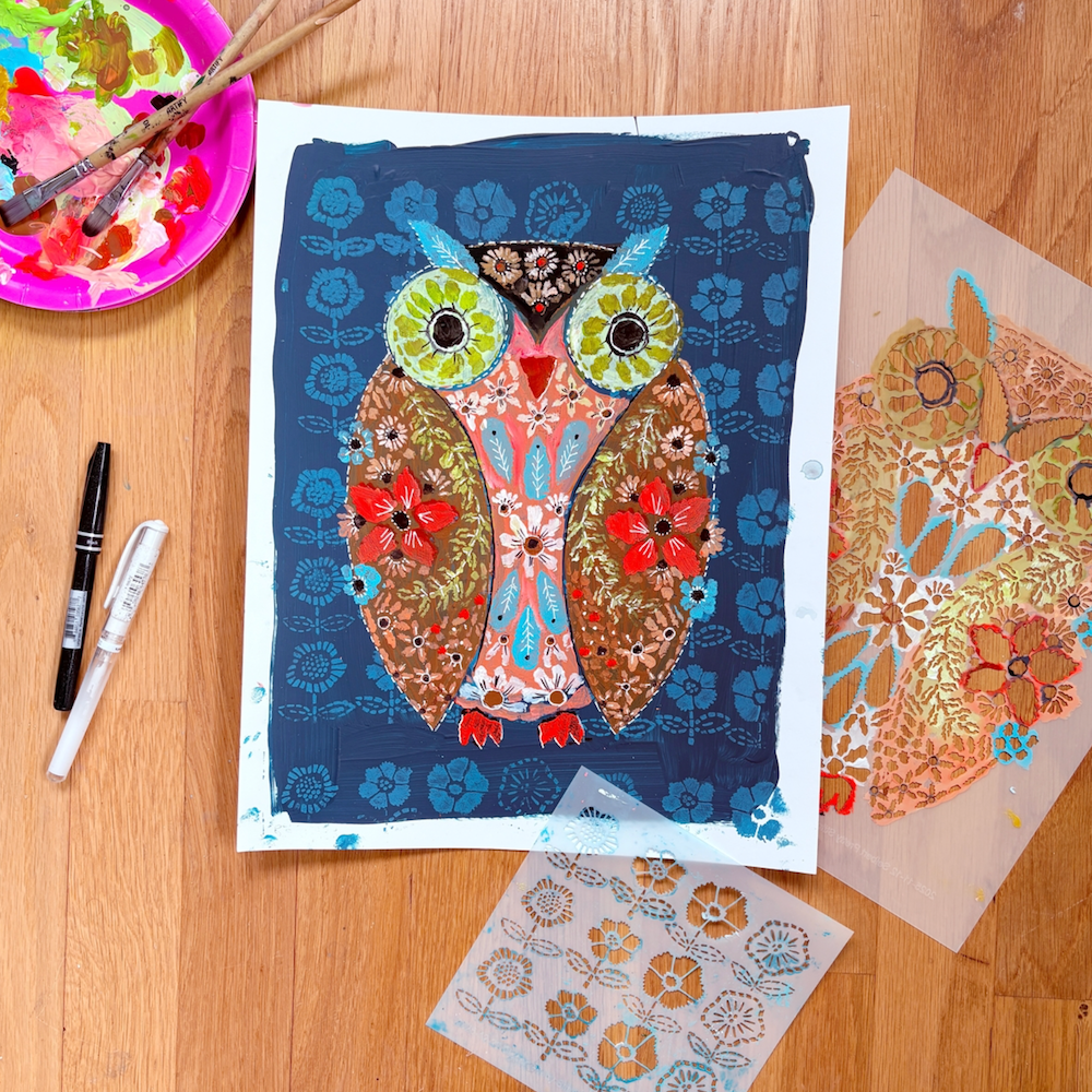 StencilGirl Stitched Garden Stencil sa1044 owl