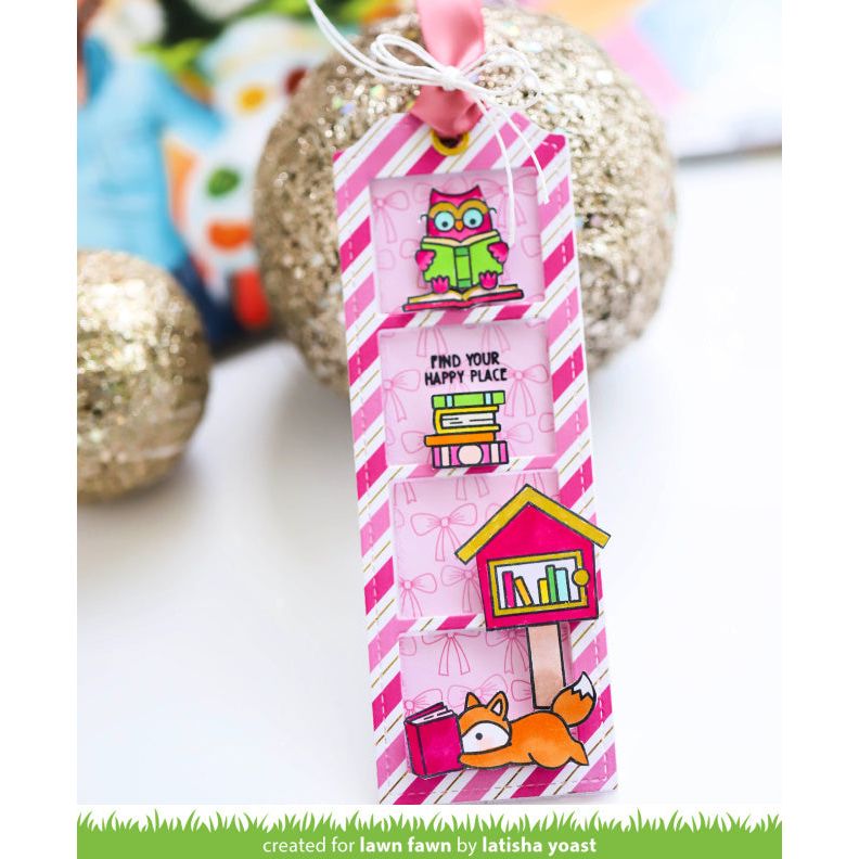 Lawn Fawn Little Woodland Library Add-On Stamps and Dies Set happy place
