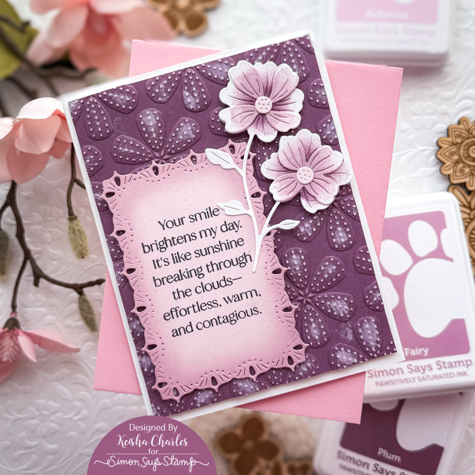 Simon Says Stamp Embossing Folder Stitched Flowers sf497 STAMPtember Your Smile Card