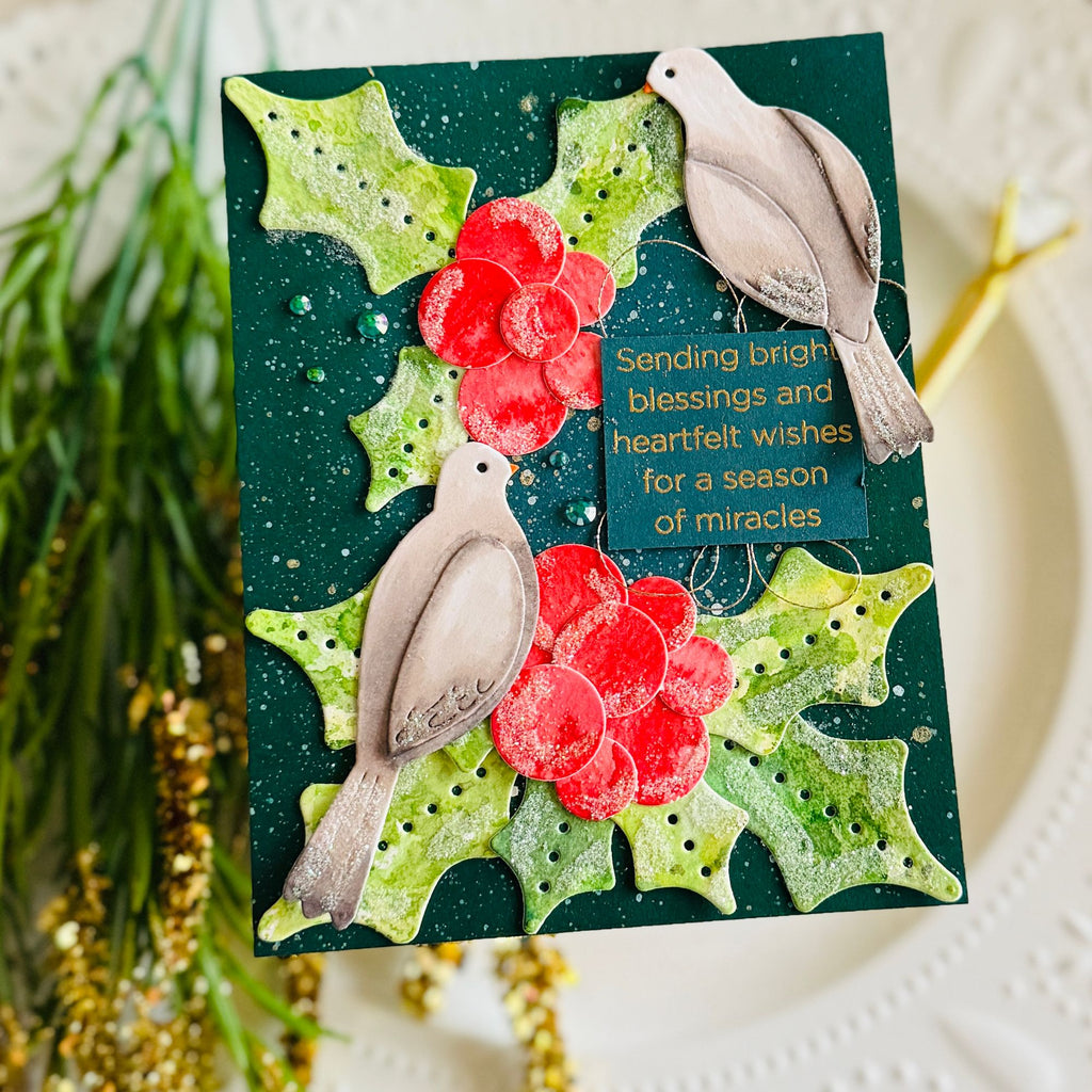 Simon Says Stamp Stitching Holly and Berries Wafer Dies s1101 DieCember Holiday Card