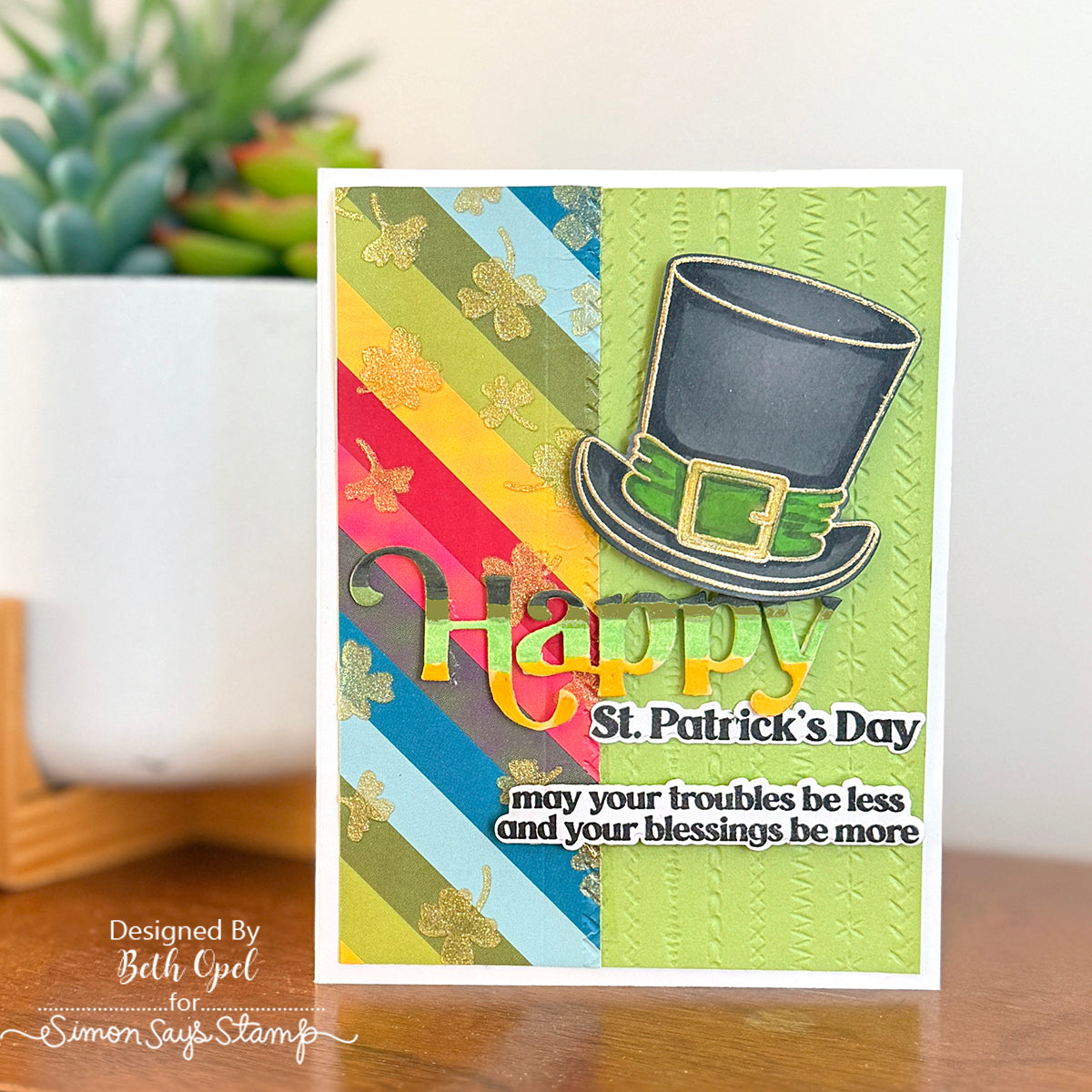 Simon Says Stamp Embossing Folder Stitching Sampler sf545 Beautiful Moments St. Pat's Card