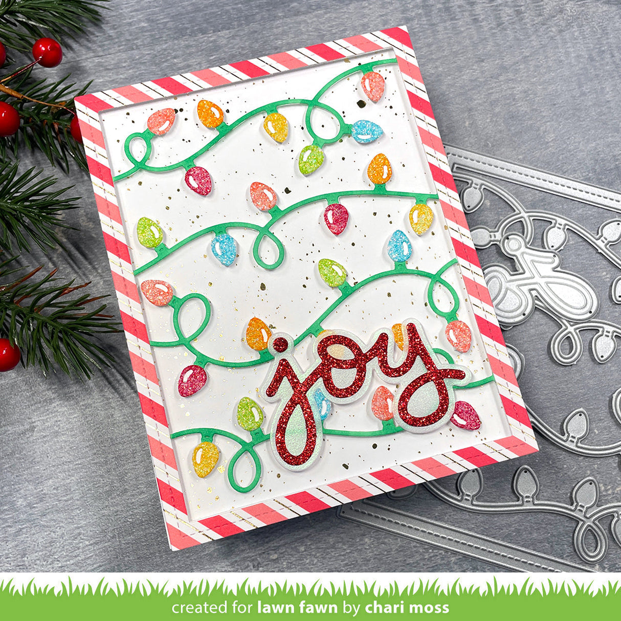 Lawn Fawn String of Lights Backdrop Dies lf3526 joy