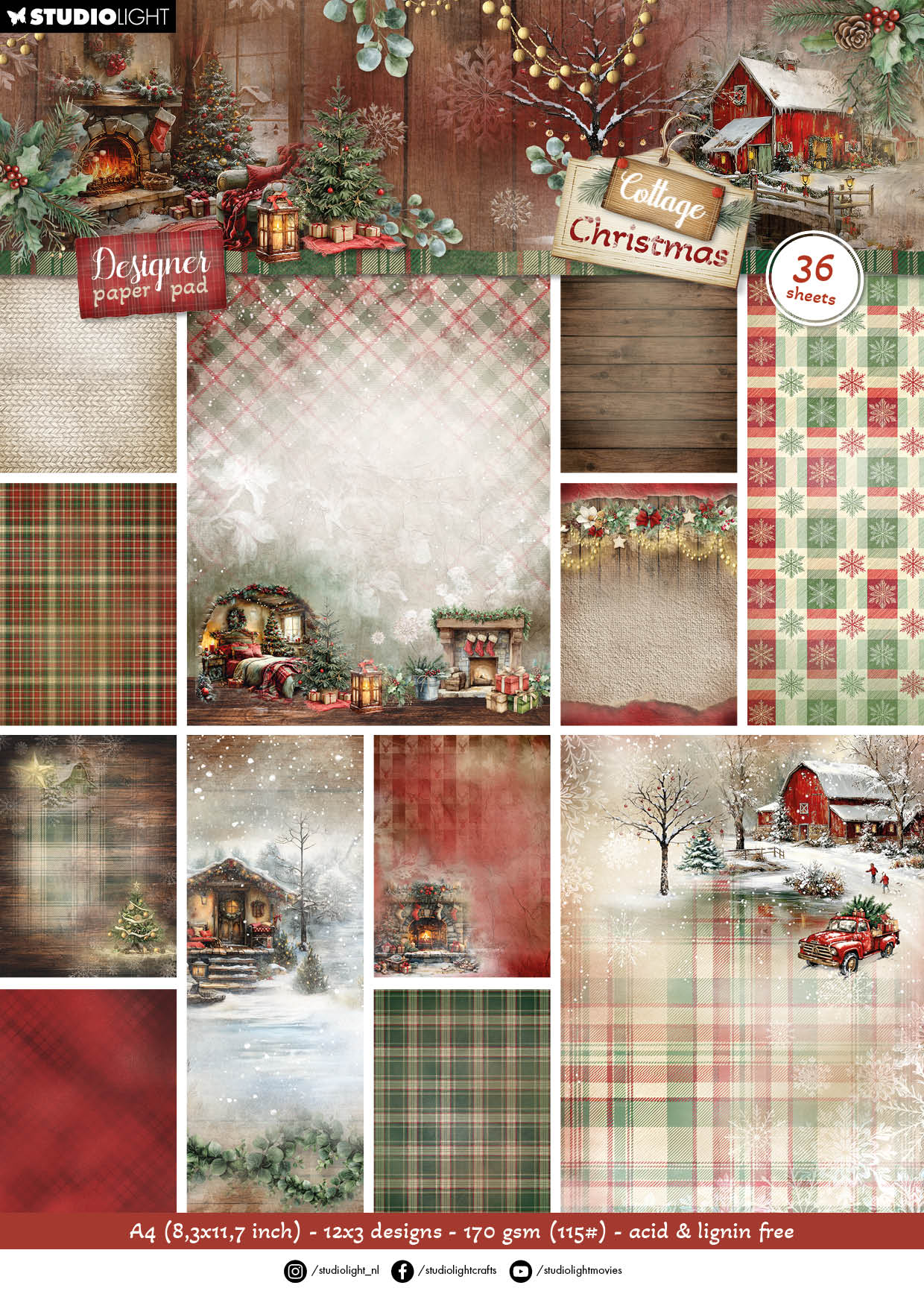 Studio Light Cottage Christmas Background Paper sl-cc-dpp484