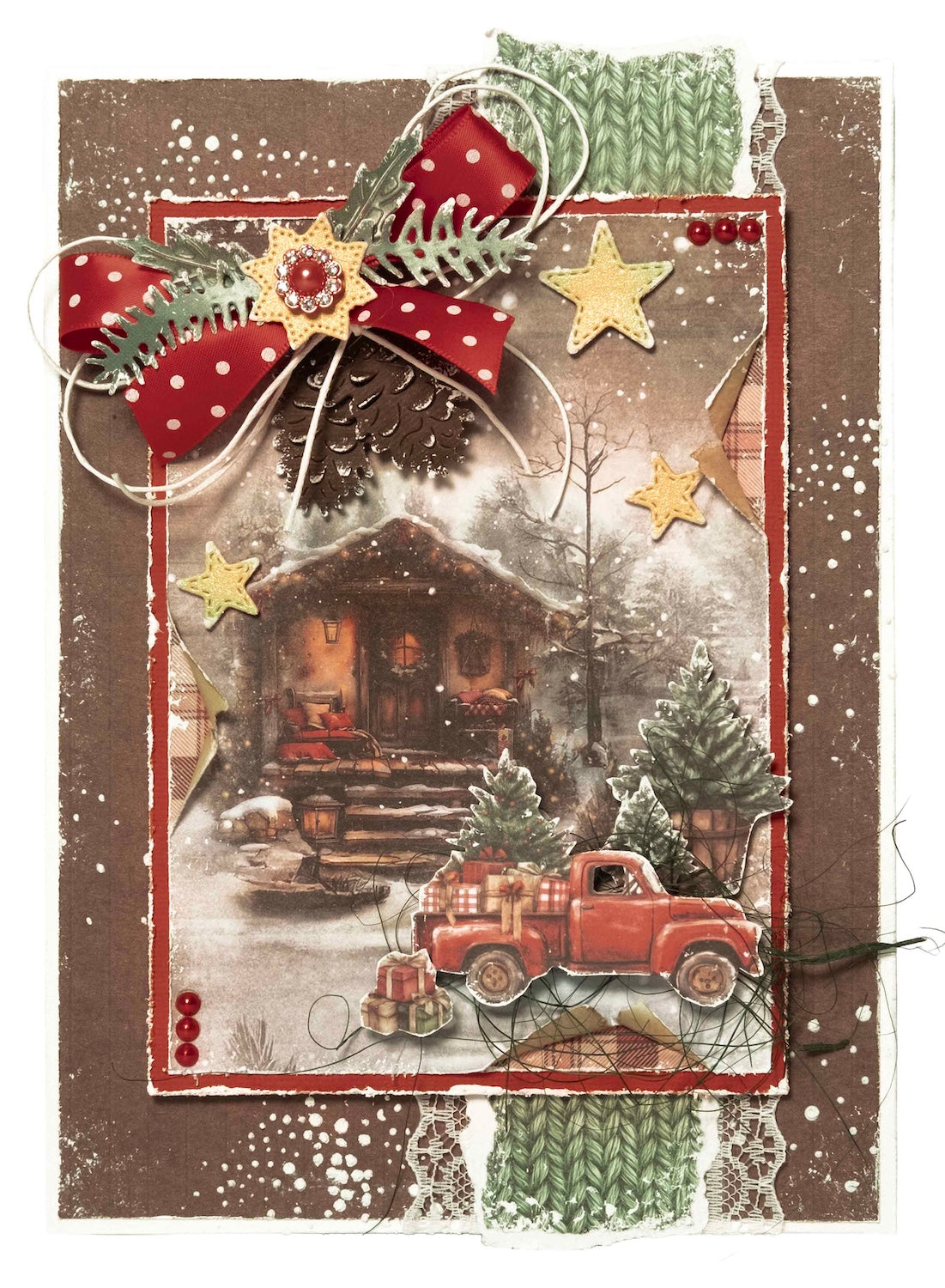 Studio Light Cottage Christmas Die-Cut Paper Pad sl-cc-dcpp483 cabin in woods red truck with presents card
