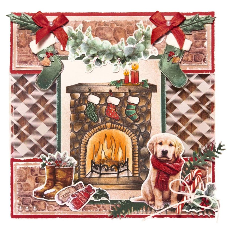 Studio Light Cottage Christmas Die-Cut Paper Pad sl-cc-dcpp483 fireplace with stockings snow gloves red ribbon card