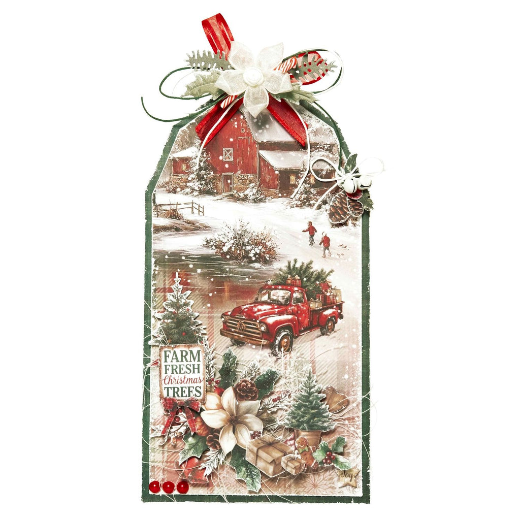 Studio Light Cottage Christmas Die-Cut Paper Pad sl-cc-dcpp485 red barn ribbon with flower red truck with tree card