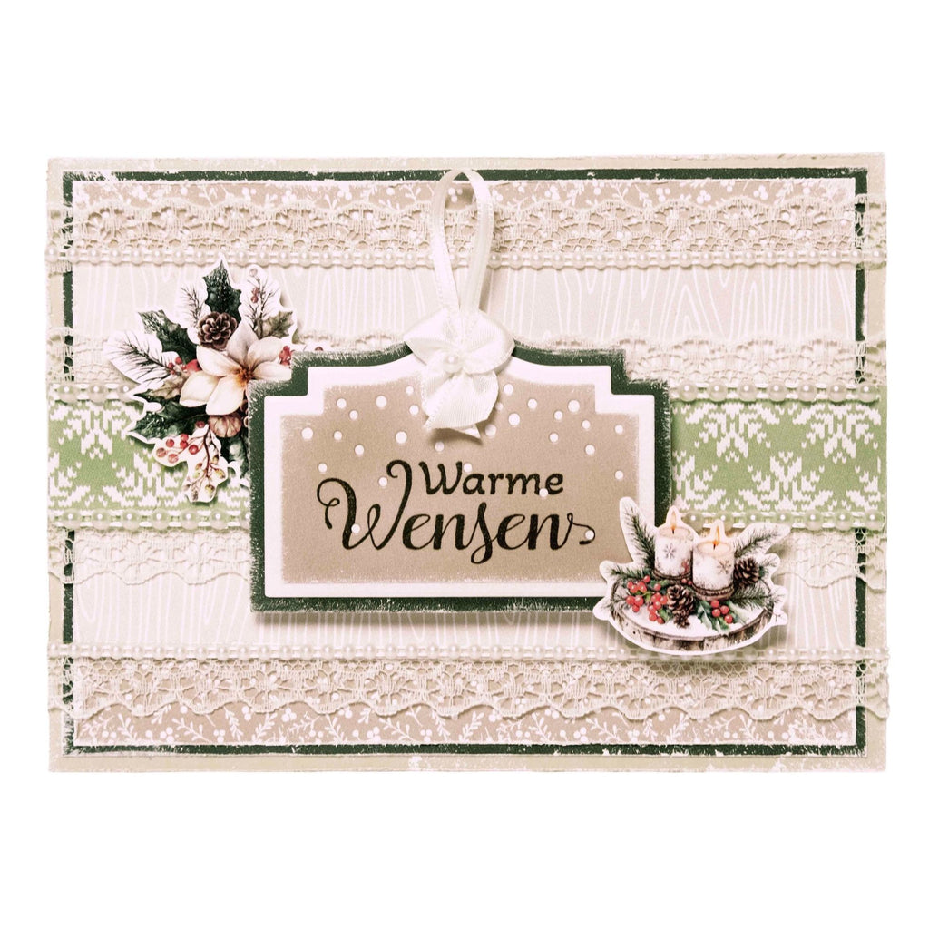 Studio Light Cottage Christmas Die-Cut Paper Pad sl-cc-dcpp485 white candles garland lace and pearl background card