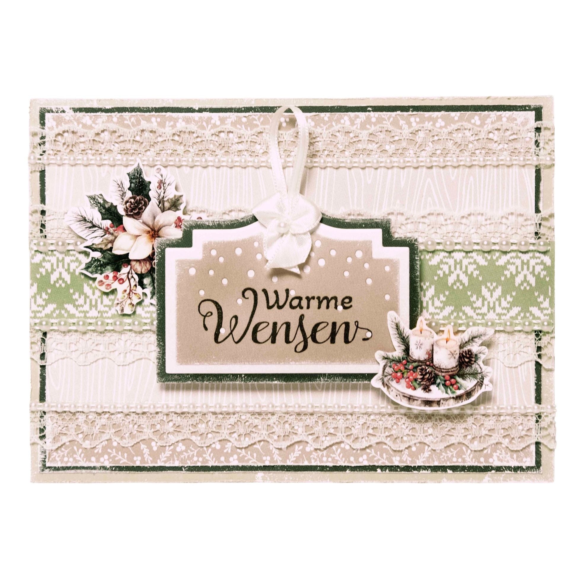 Studio Light Cottage Christmas Die-Cut Paper Pad sl-cc-dcpp485 white candles garland lace and pearl background card