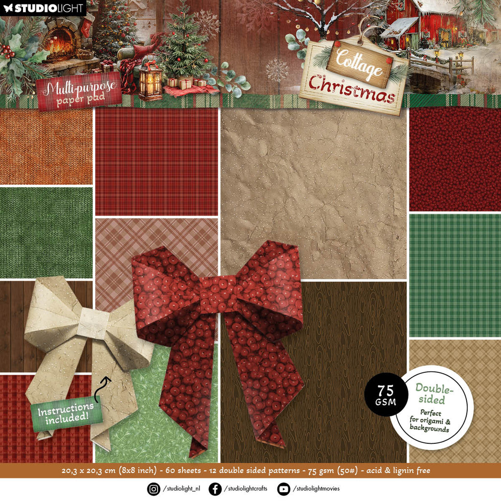 Studio Light Cottage Christmas Origami and Backgrounds 8x8 Paper Pad sl-cc-dpp486
