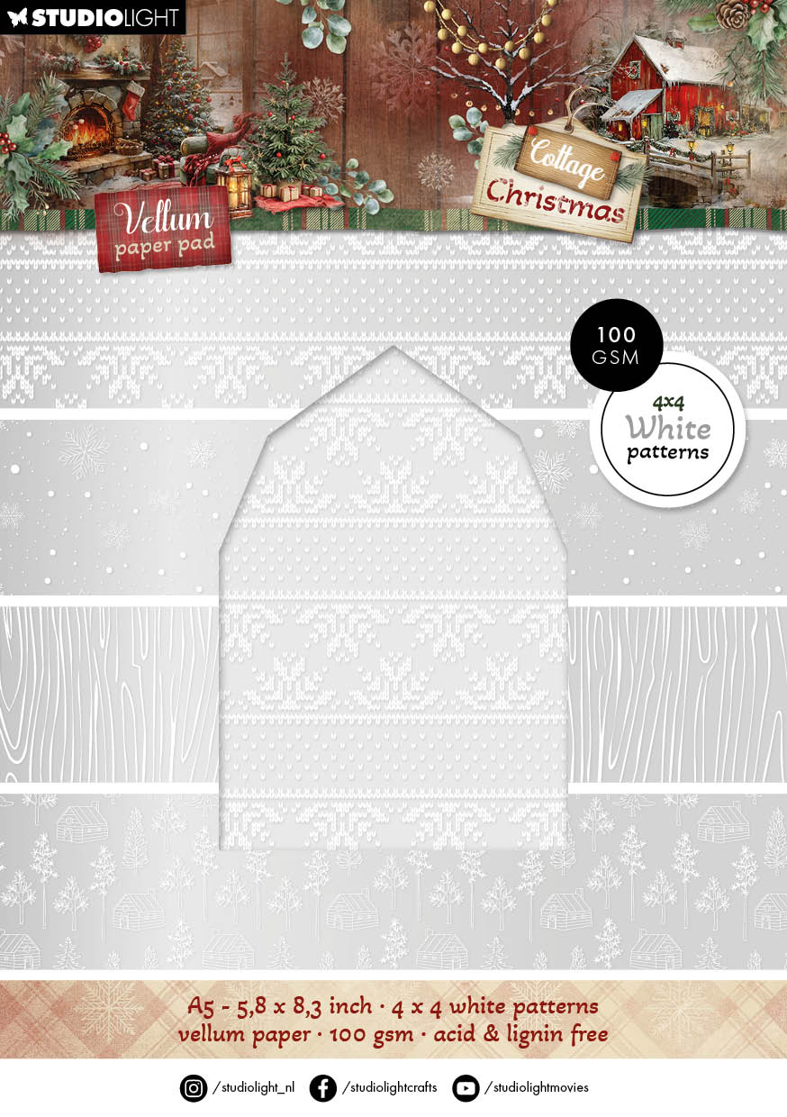 Studio Light Cottage Christmas Vellum Paper Pad Backgrounds sl-cc-vpp489