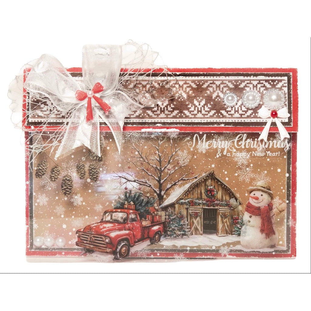 Studio Light Plaid and Snow Cottage Christmas Acetate Sheets sl-cc-acs23 snowman red truck with presents barn christmas card