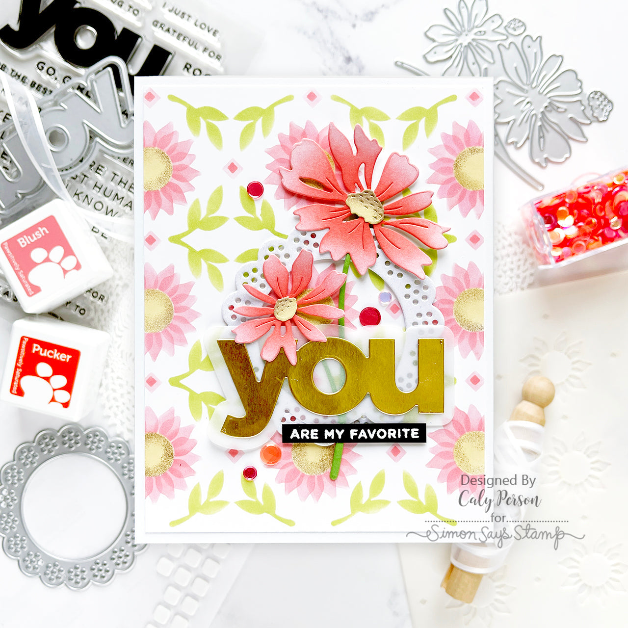 Simon Says Stamp Stencils Sunflower Pattern 1044st Cheering for You Love Card | color-code:ALT05
