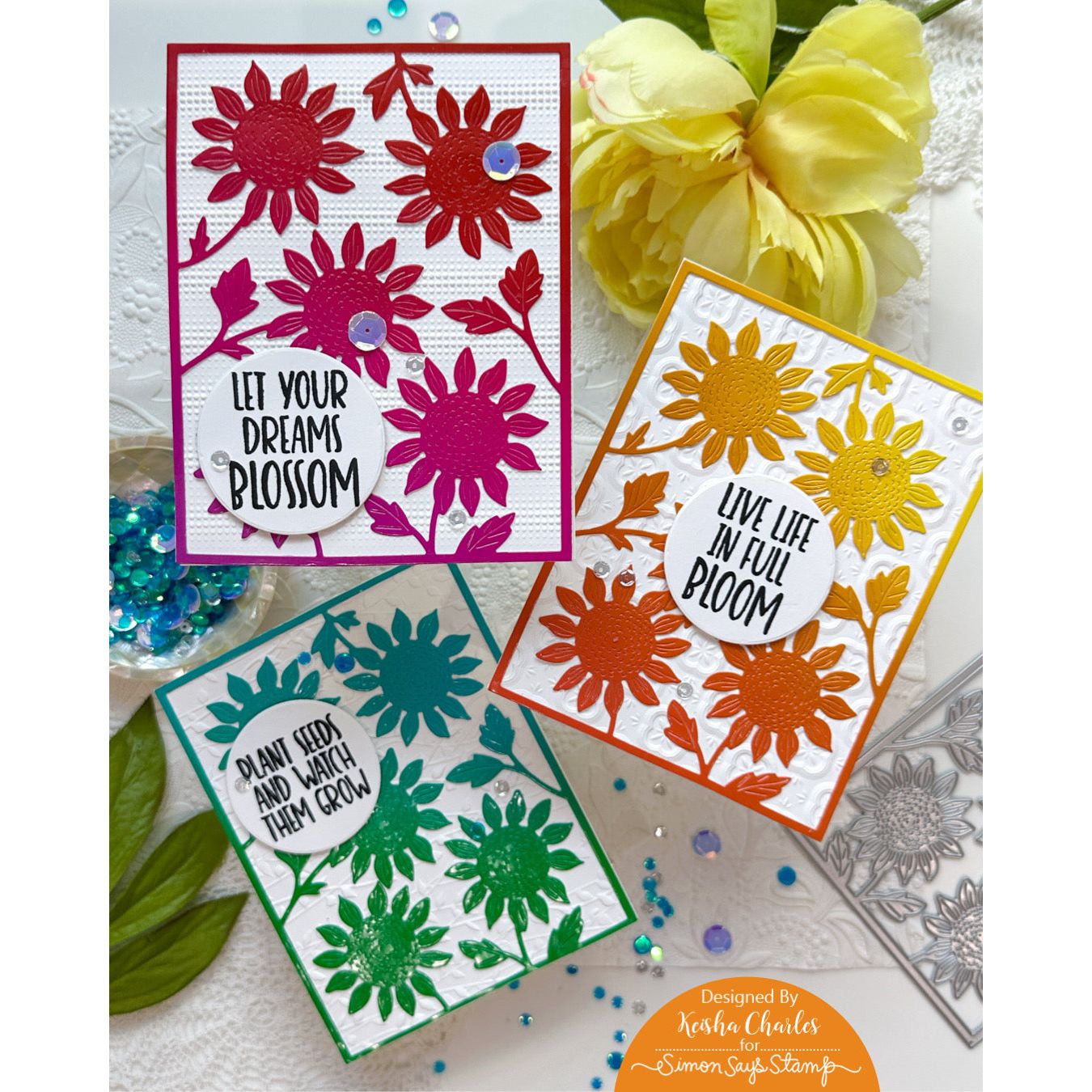 Simon Says Stamp Super Sunflower Plate Wafer Die s843 Just A Note Encouragement Cards | color-code:ALT09